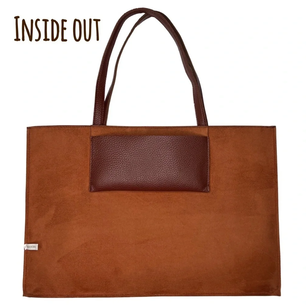 ❌SOLD❌ Vince Camuto Vegan Pebbled Faux Leather Tote Laptop Bag Brown Black - Picture 12 of 17